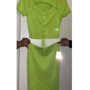 Neon green knitted two piece set